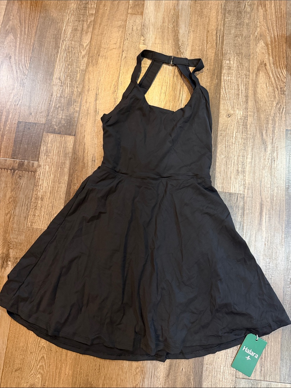 HALARA Black Backless Halter Skater Easy Peasy Dress Sz small